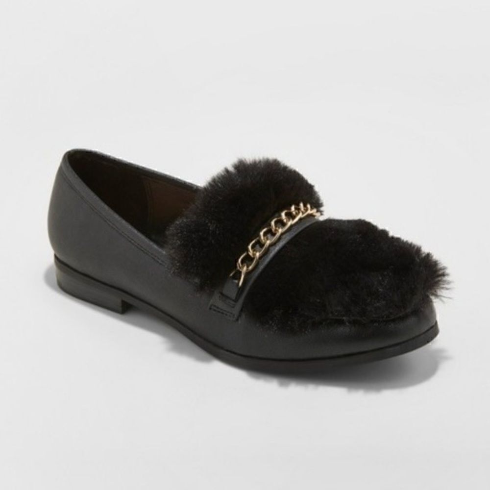 2/$30 A New Day Sal Faux Leather Fur Closed Loafers Black